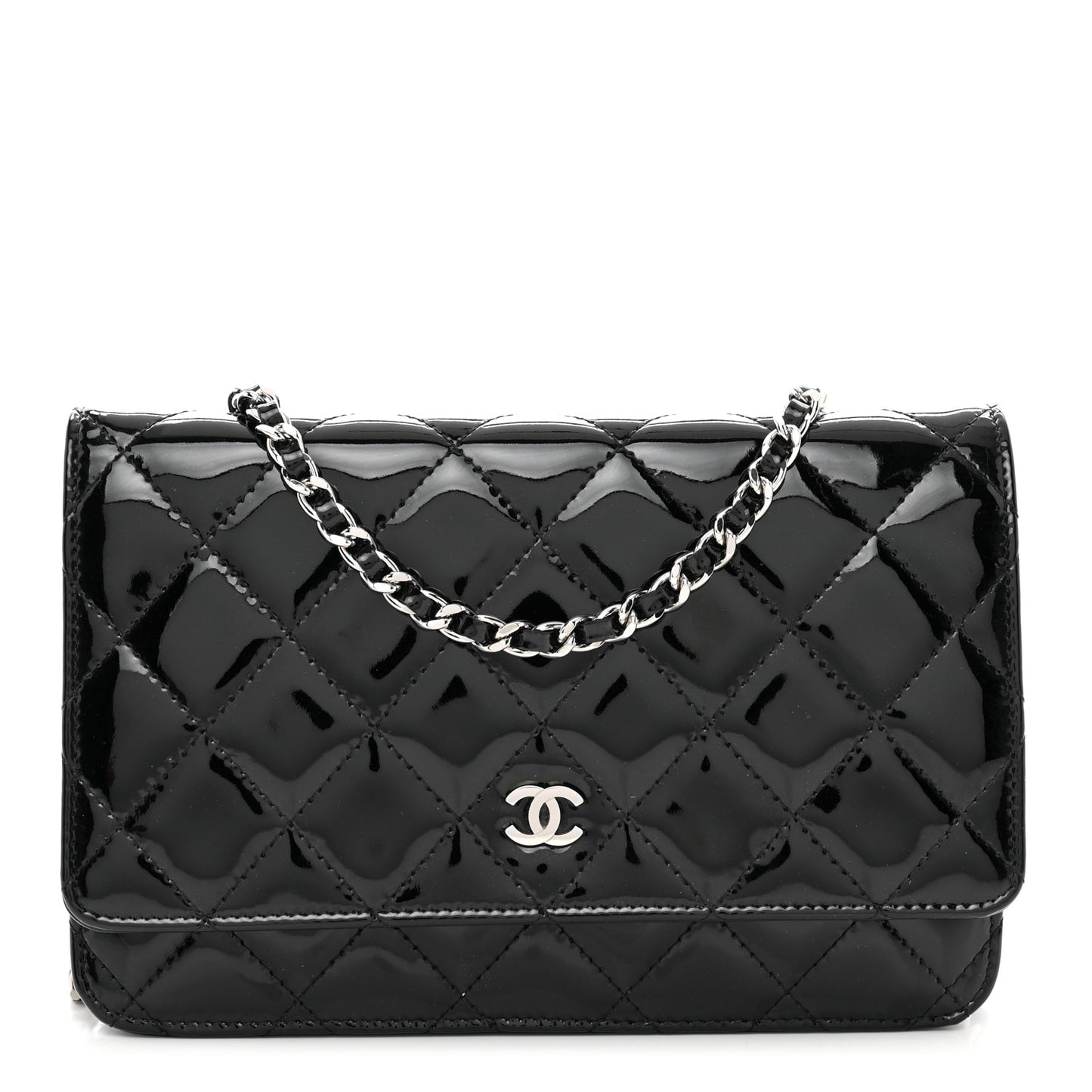 Patent Quilted Wallet On Chain WOC Black