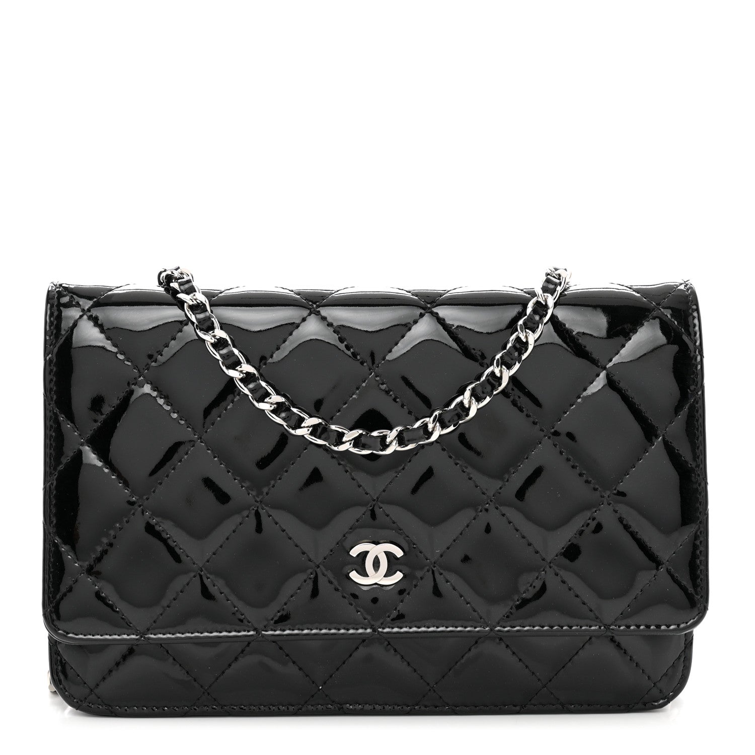 Chanel Patent Quilted Wallet On Chain WOC Black 1 of 12