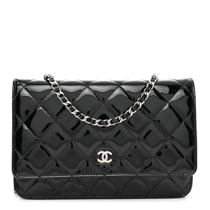 Chanel Patent Quilted Wallet On Chain WOC Black 1 of 12
