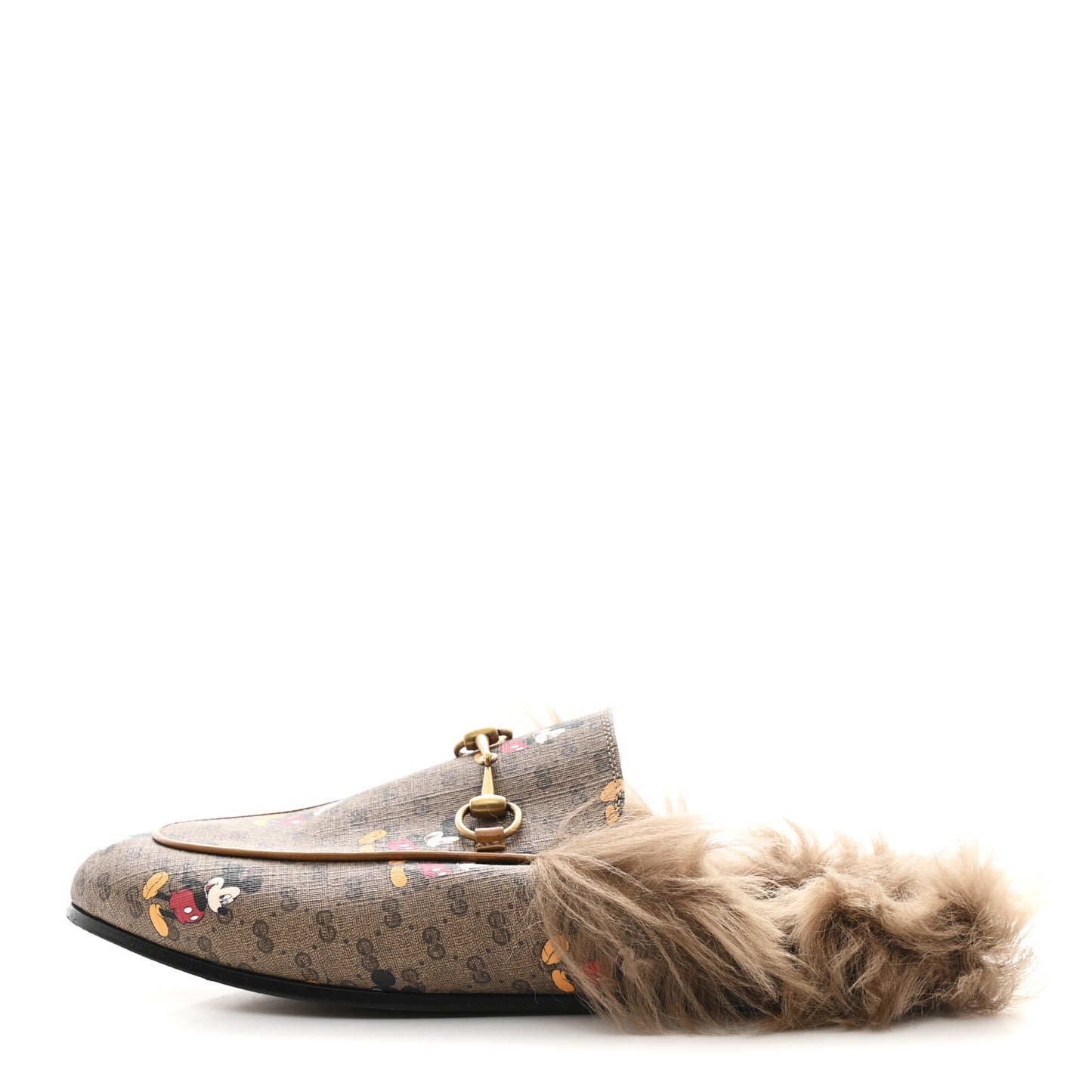 X DISNEY Mini Vintage GG Supreme Monogram Mickey Mouse Fur Womens Princetown Slippers 38 Beige Vintage Sun Oil