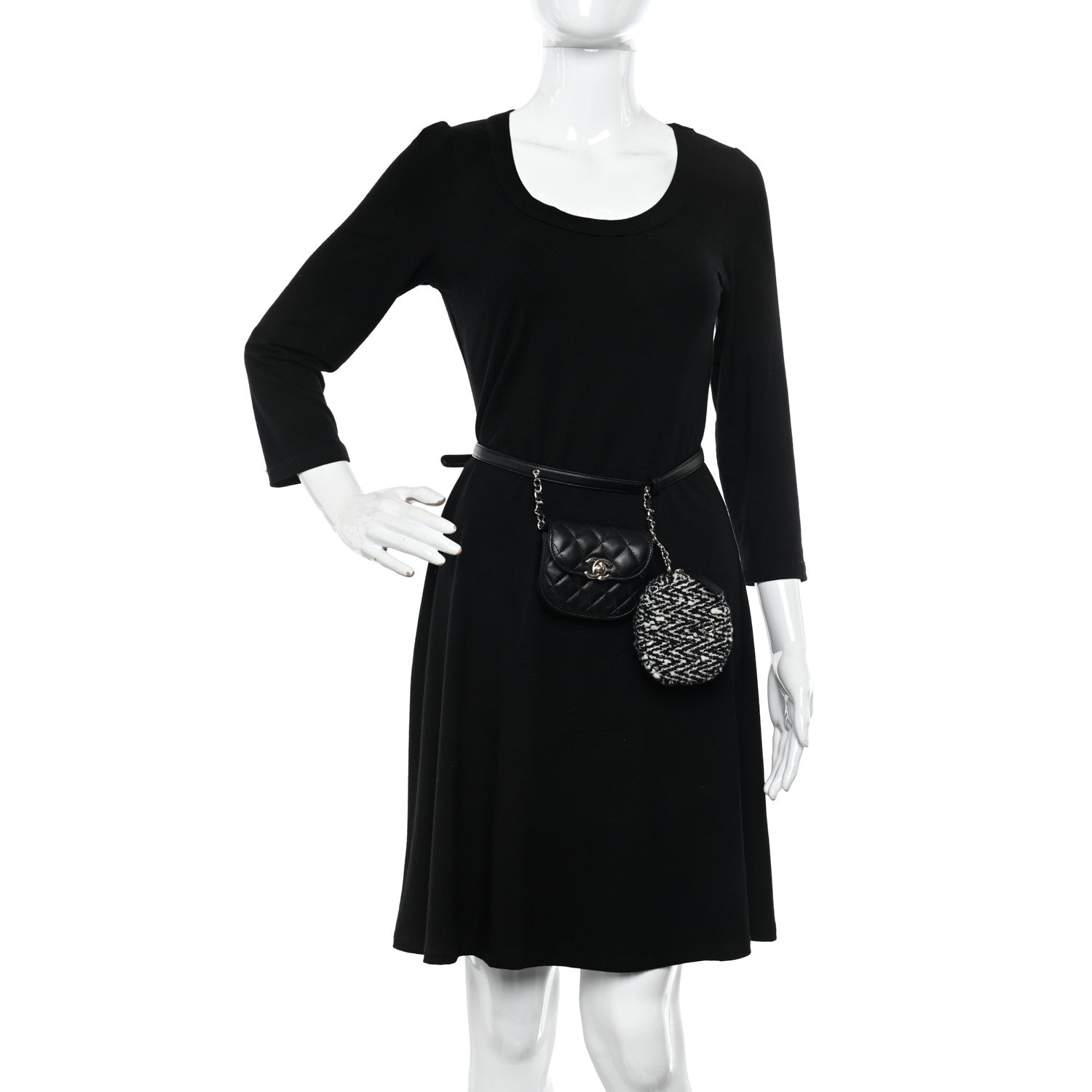 Chanel Tweed Lambskin Quilted Waist Bag With Coin Purse Black 2 of 11