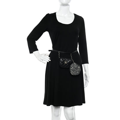 Chanel Tweed Lambskin Quilted Waist Bag With Coin Purse Black 2 of 11