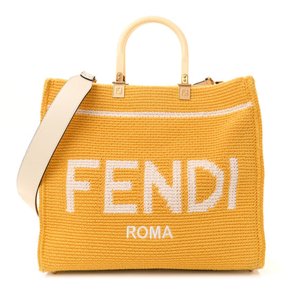Fendi Crochet Vitello King Logo Plexiglass Medium Fendi Sunshine Shopper Tote Mimosa Panna 1 of 10