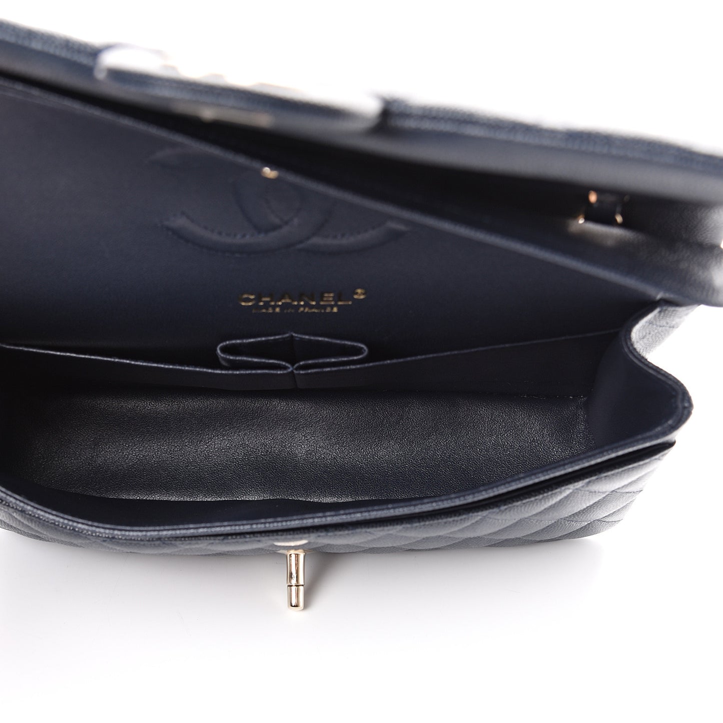 Caviar Quilted Medium Double Flap Dark Blue