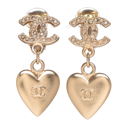 Chanel Crystal CC Heart Clip On Earrings Gold 1 of 4