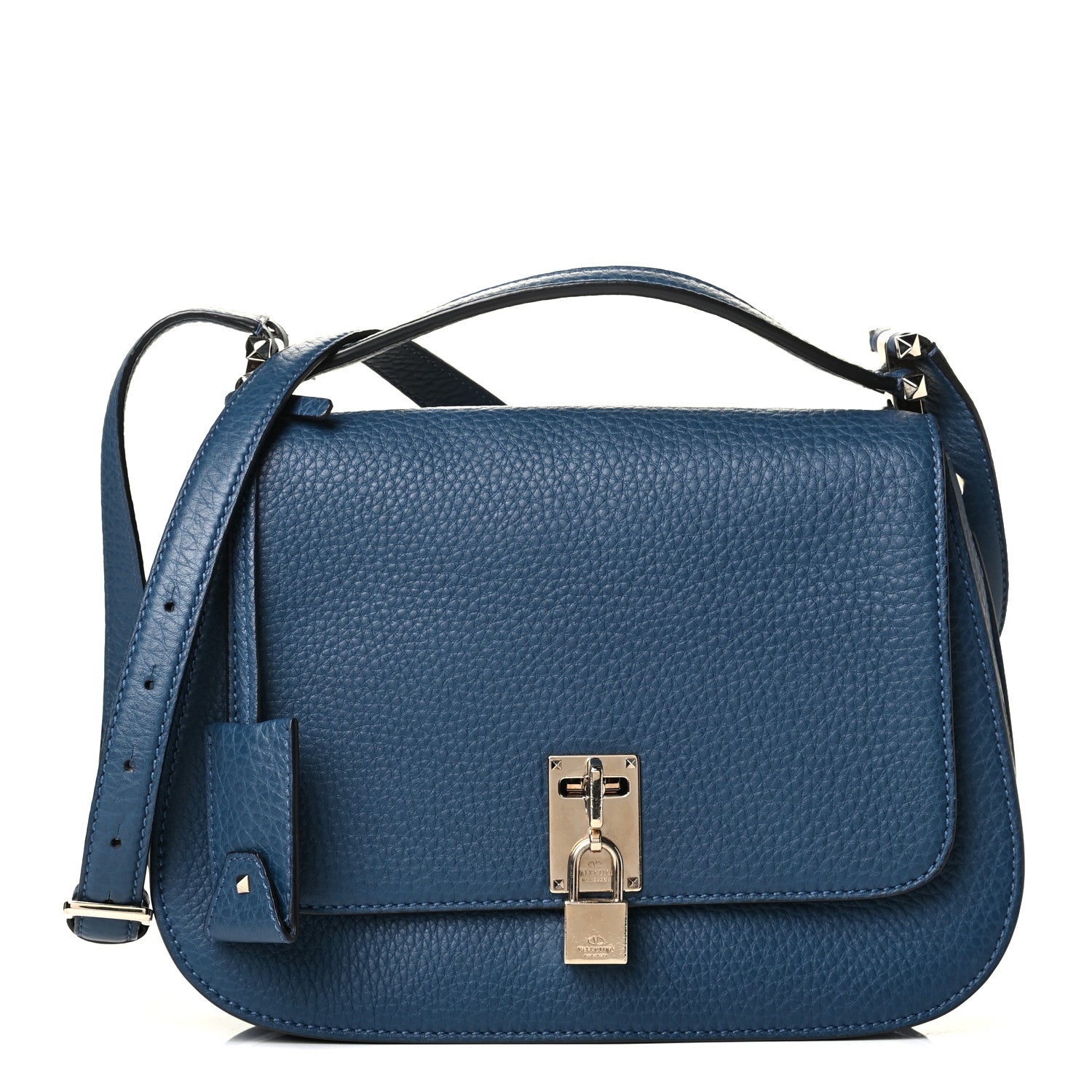 Valentino Garavani Pebbled Calfskin Joylock Flap Messenger Bag Blue 1 of 5