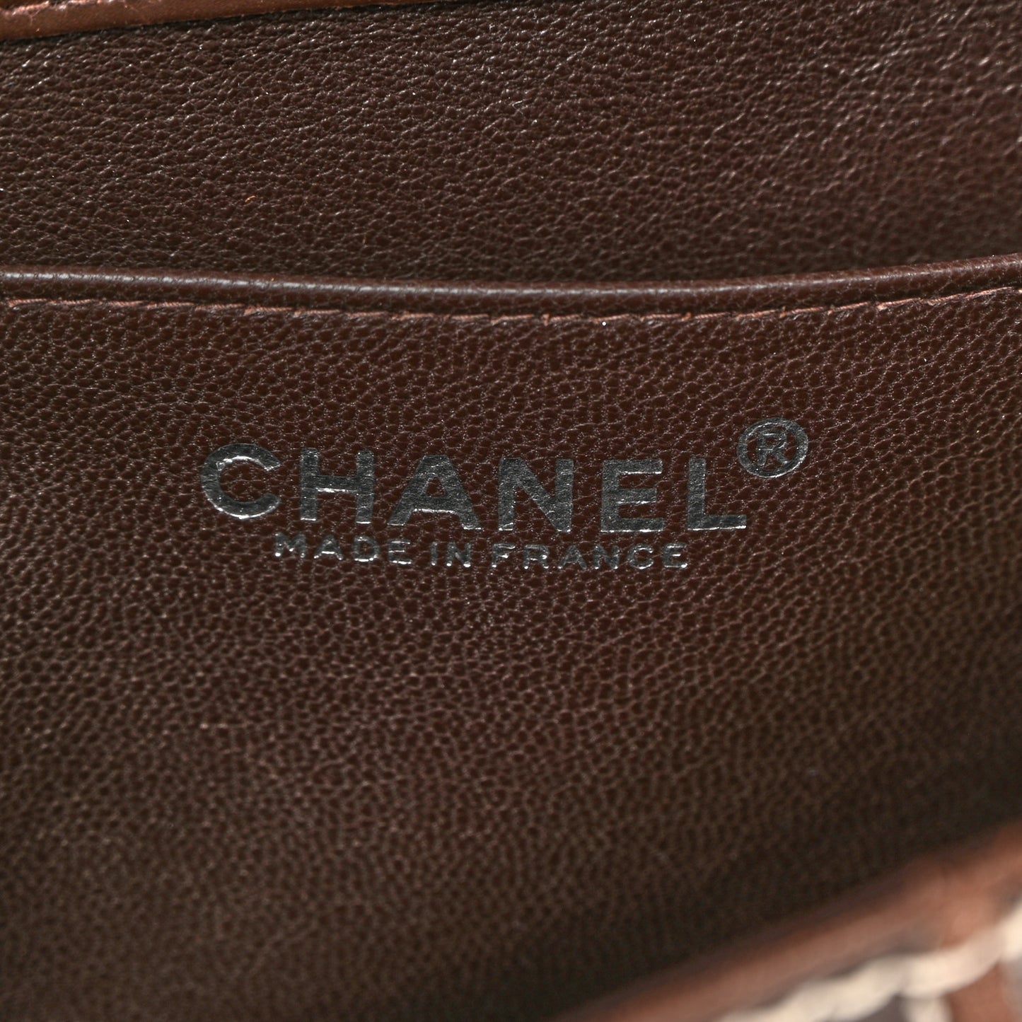 Lambskin Contrast Square Stitch Flap Brown