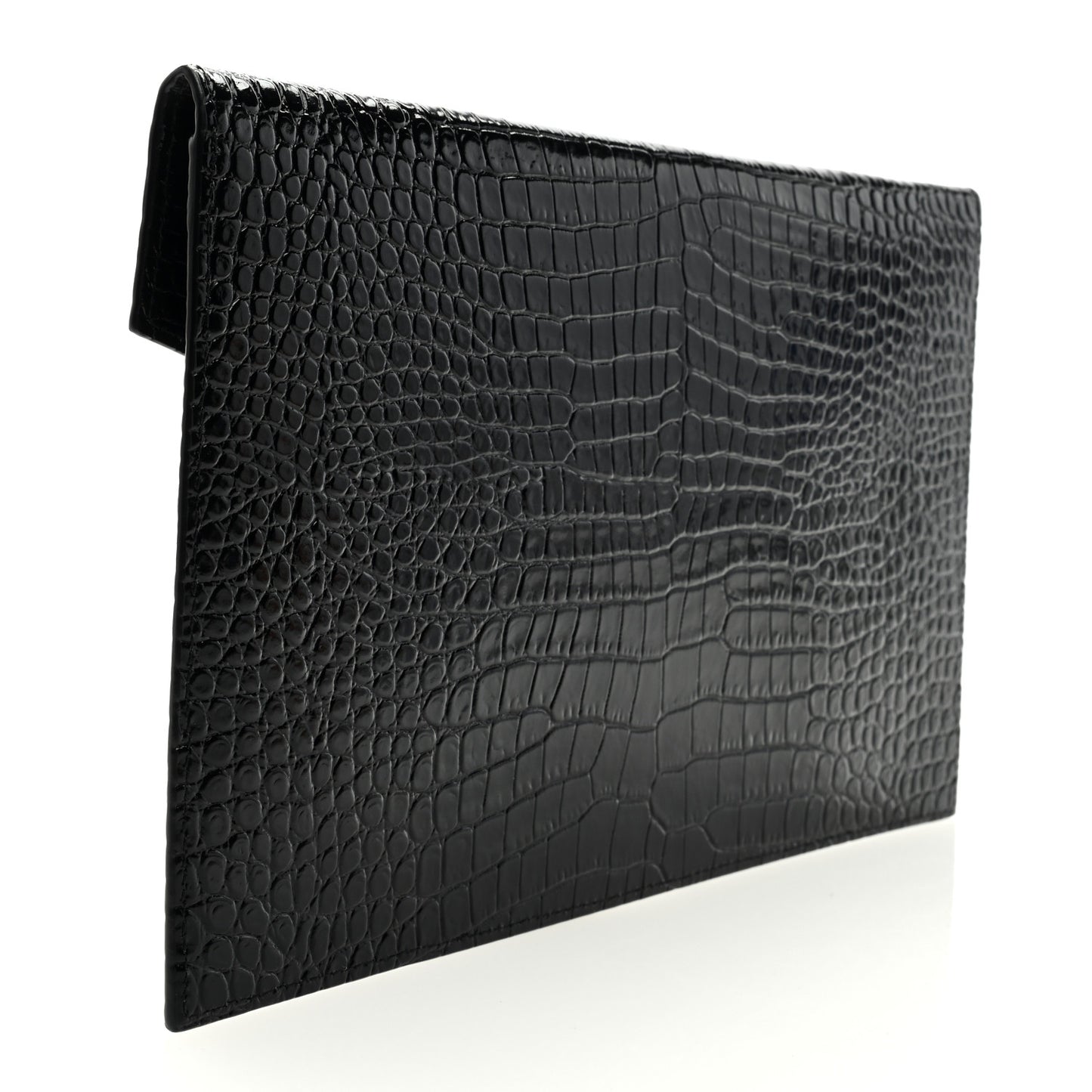 Calfskin Crocodile Embossed Uptown Monogram Pouch Black