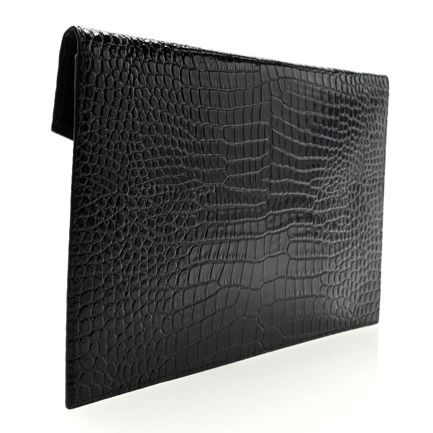 Saint Laurent Calfskin Crocodile Embossed Uptown Monogram Pouch Black 3 of 6