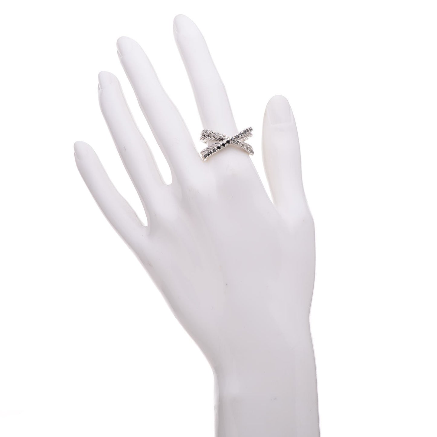 Sterling Silver Black White Diamond X Crossover Cable Ring 57 8