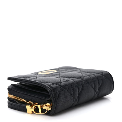 Christian Dior Grained Calfskin Supple Cannage Caro Scarlet Zipped Wallet Black 4 of 7