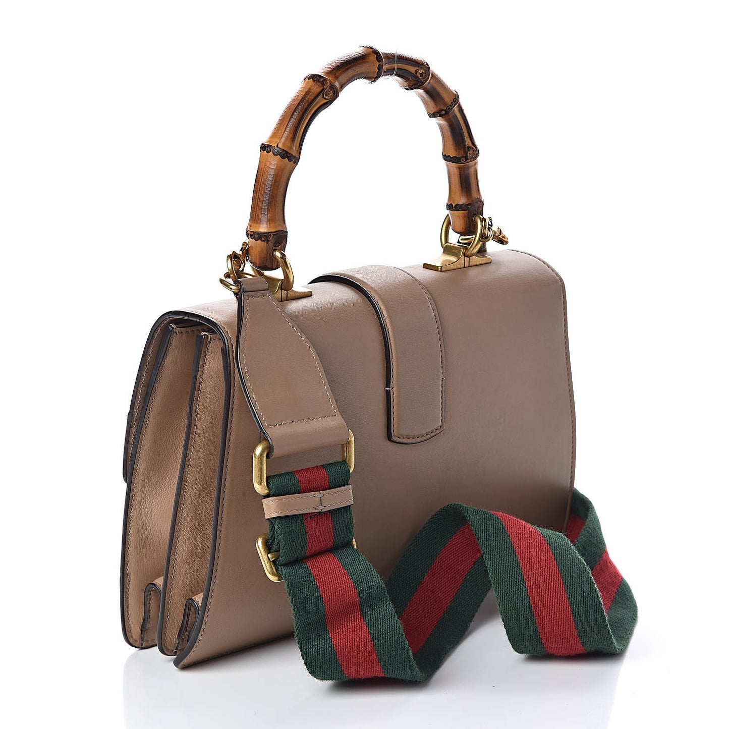 Calfskin Bamboo Web Medium Dionysus Top Handle Bag Camelia Bright Evergreen Hibiscus Red
