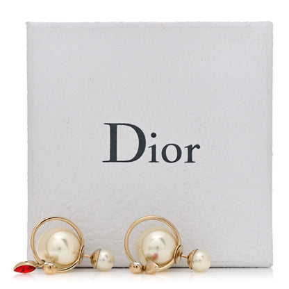 Christian Dior Pearl Crystal Mise En Dior Tribal Dangle Earrings Gold Red 5 of 5