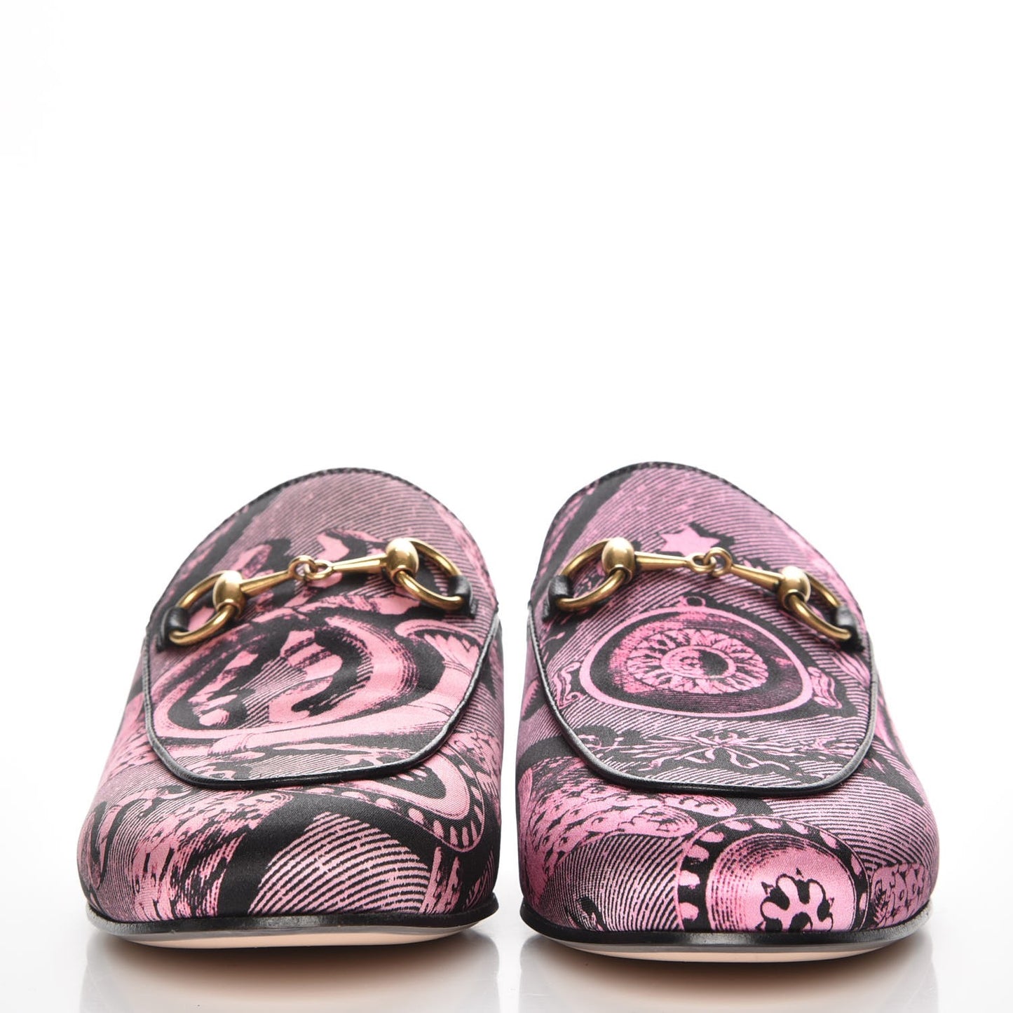 Silk Satin GG Wallpaper Saint Romain Womens Princetown Slippers 36 Pink Black