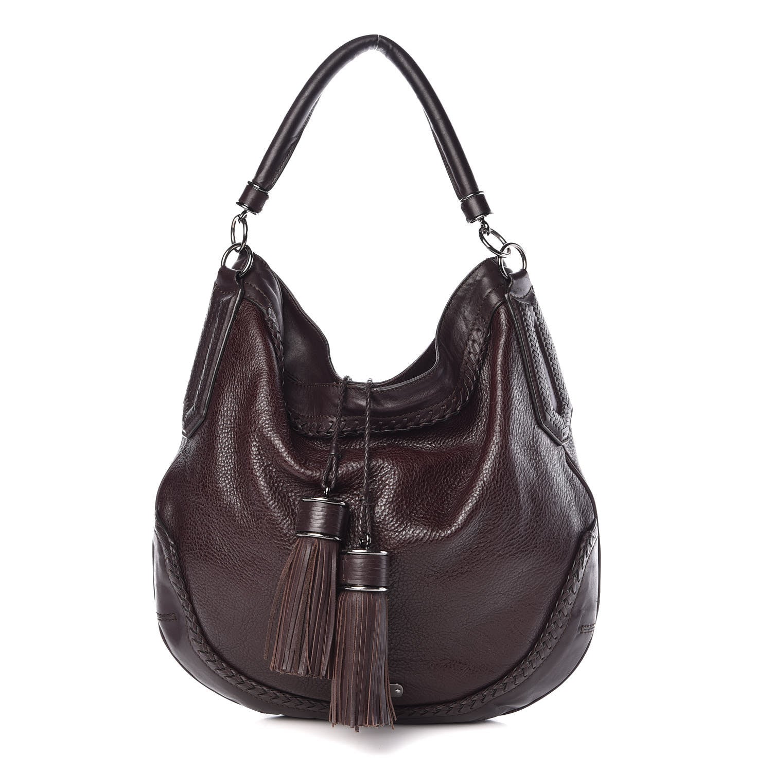 Burberry Grainy Calfskin Parade Tassel Hobo Dark Brown 1 of 8