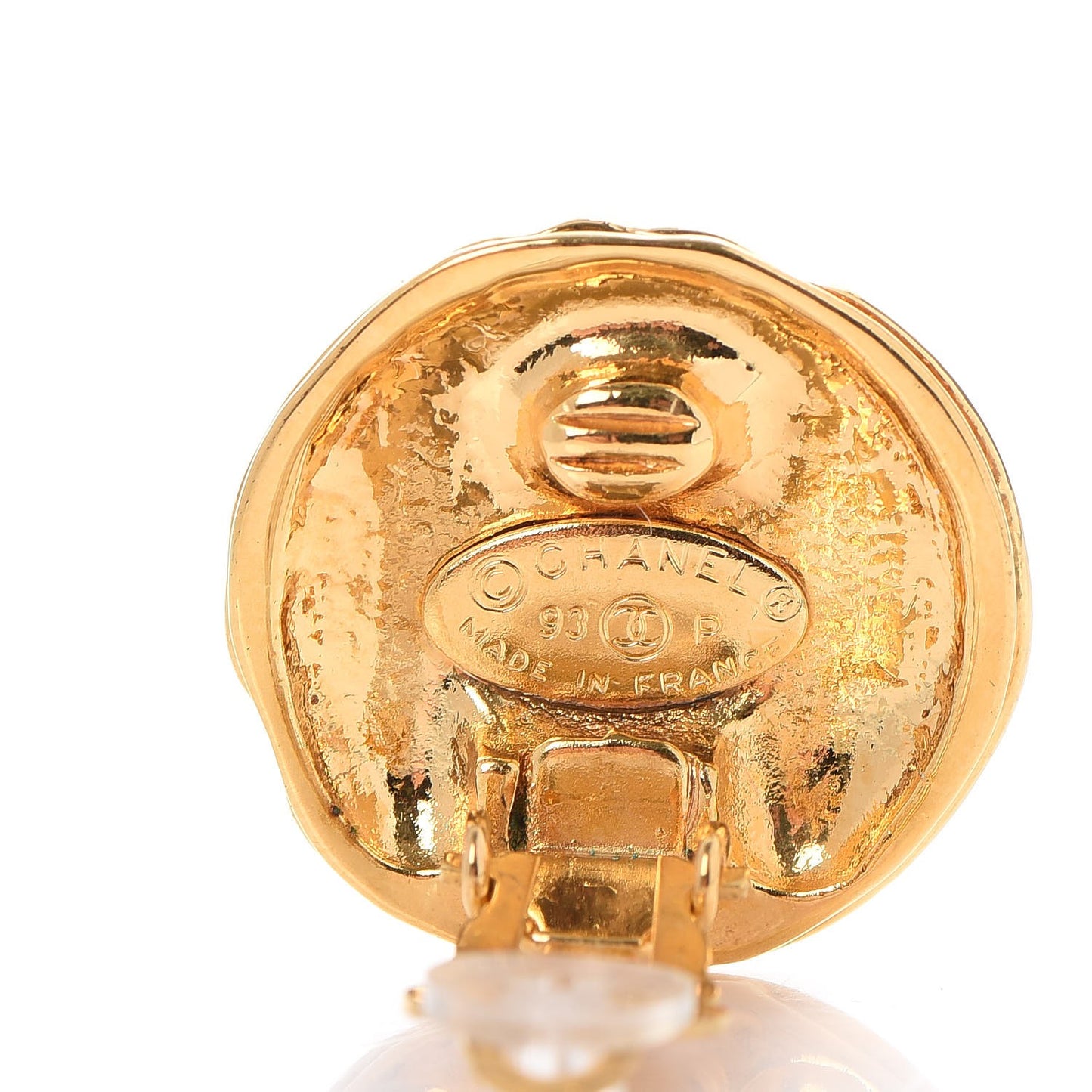 CC Button Clip On Earrings Gold
