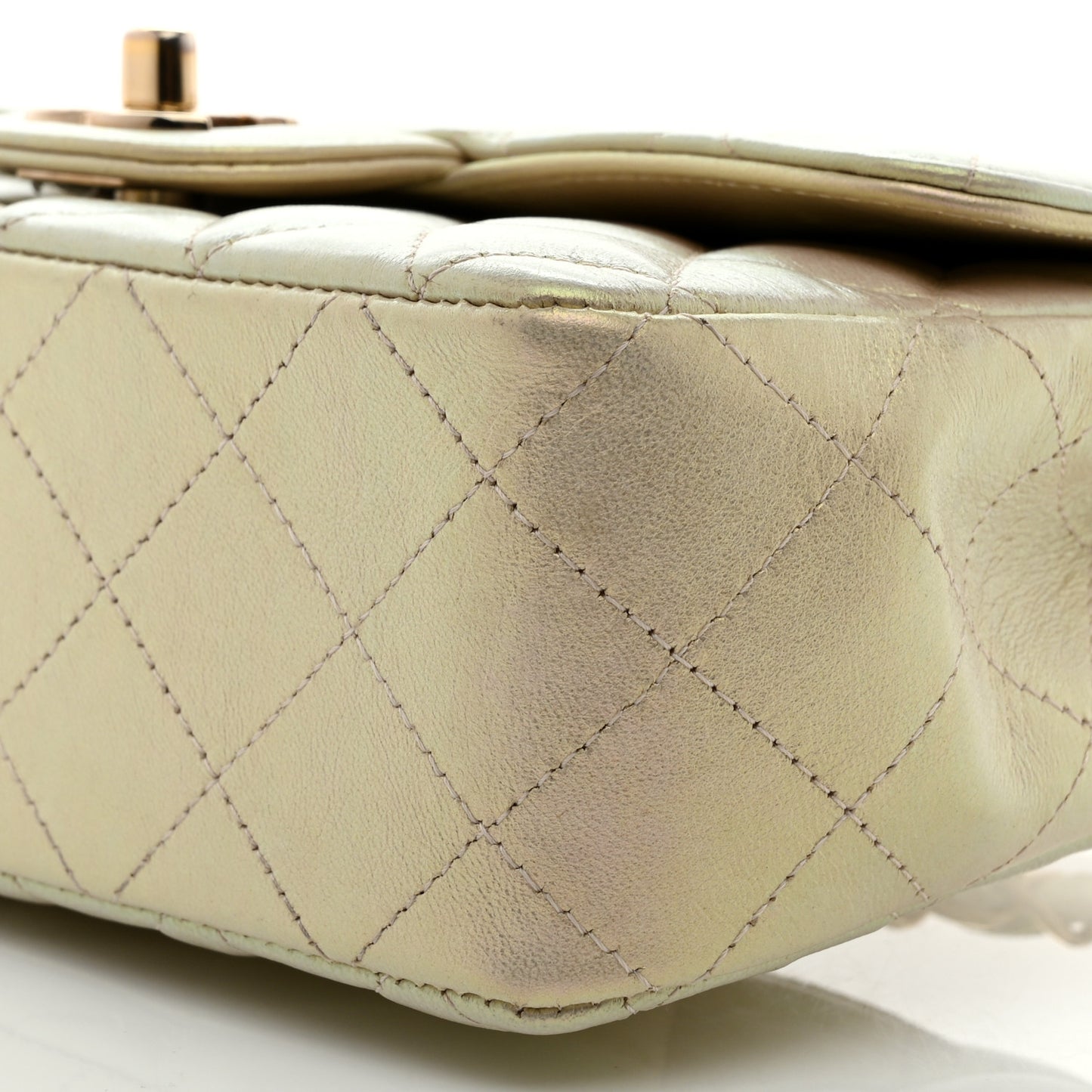 Iridescent Lambskin Quilted Mini Rectangular Flap Ivory