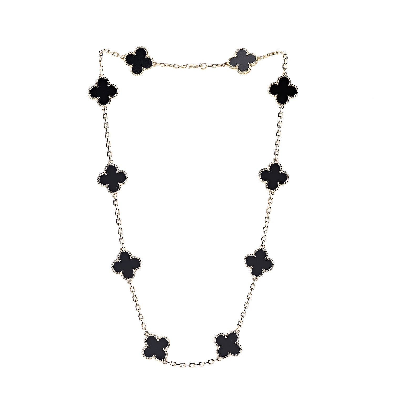 Van Cleef & Arpels 18K Yellow Gold Black Onyx 10 Motifs Vintage Alhambra Necklace 3 of 6