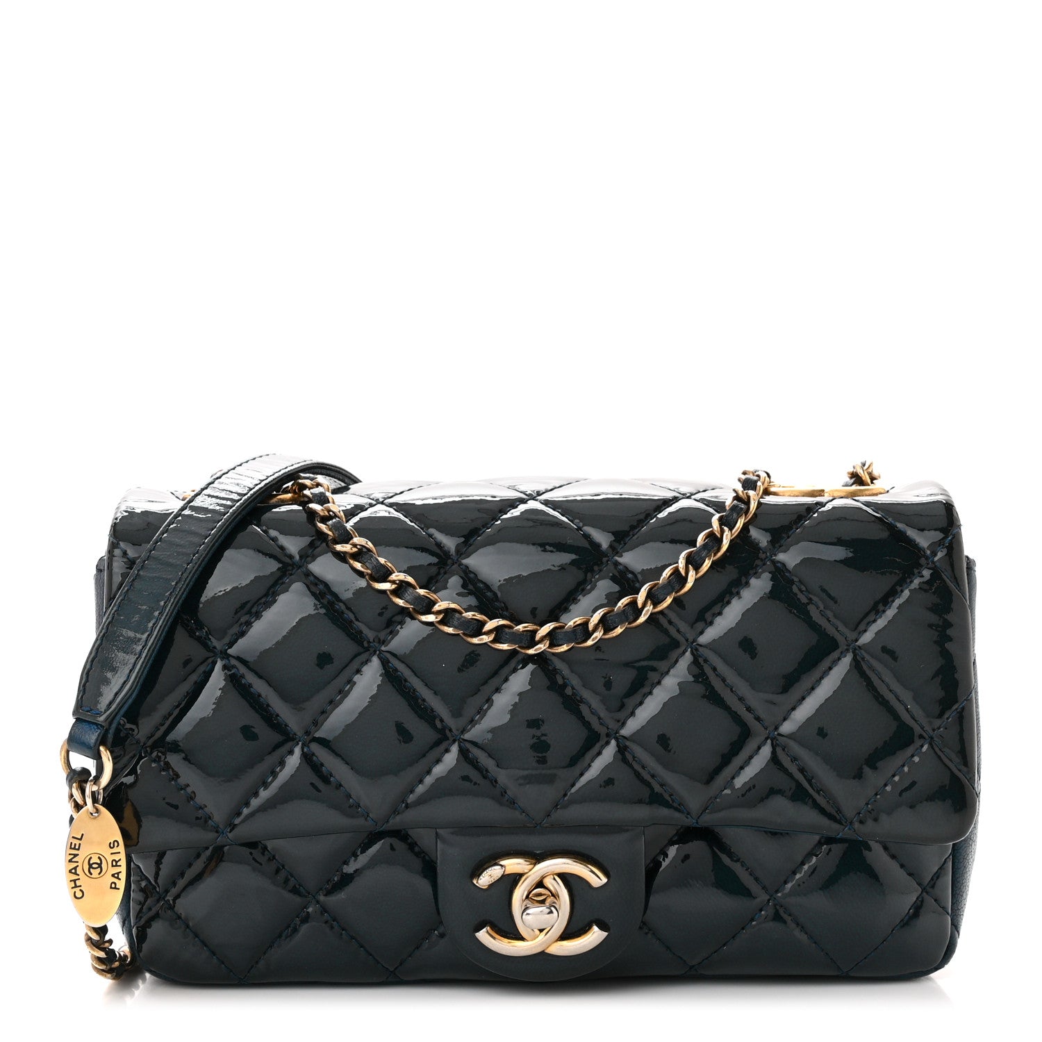 Chanel Patent Goatskin Quilted Small CC Eyelet Flap Blue 1 of 11
