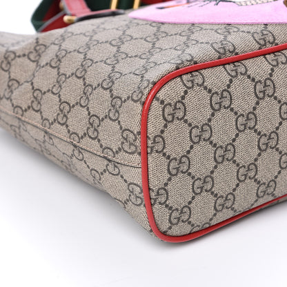 Gucci Soft GG Supreme Monogram Web Bosco Patch Small Crossbody Tote Beige Malva Hibiscus Red 8 of 10