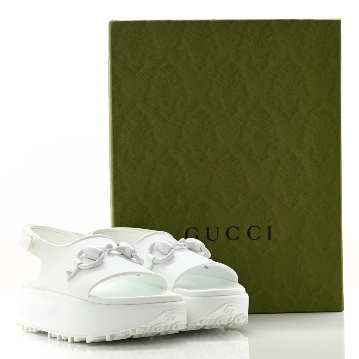 Gucci Soft Rubber Horsebit Touch Womens Strapped Sandals 38 Great White 10 of 10