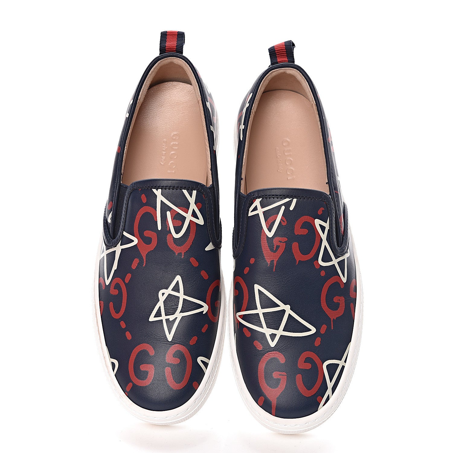 Gucci Calfskin GucciGhost Print Womens Slip On Sneakers 36.5 Blue Agata Hibiscus Red 6 of 13