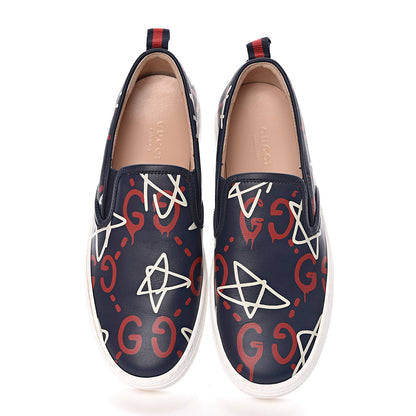 Gucci Calfskin GucciGhost Print Womens Slip On Sneakers 36.5 Blue Agata Hibiscus Red 6 of 13