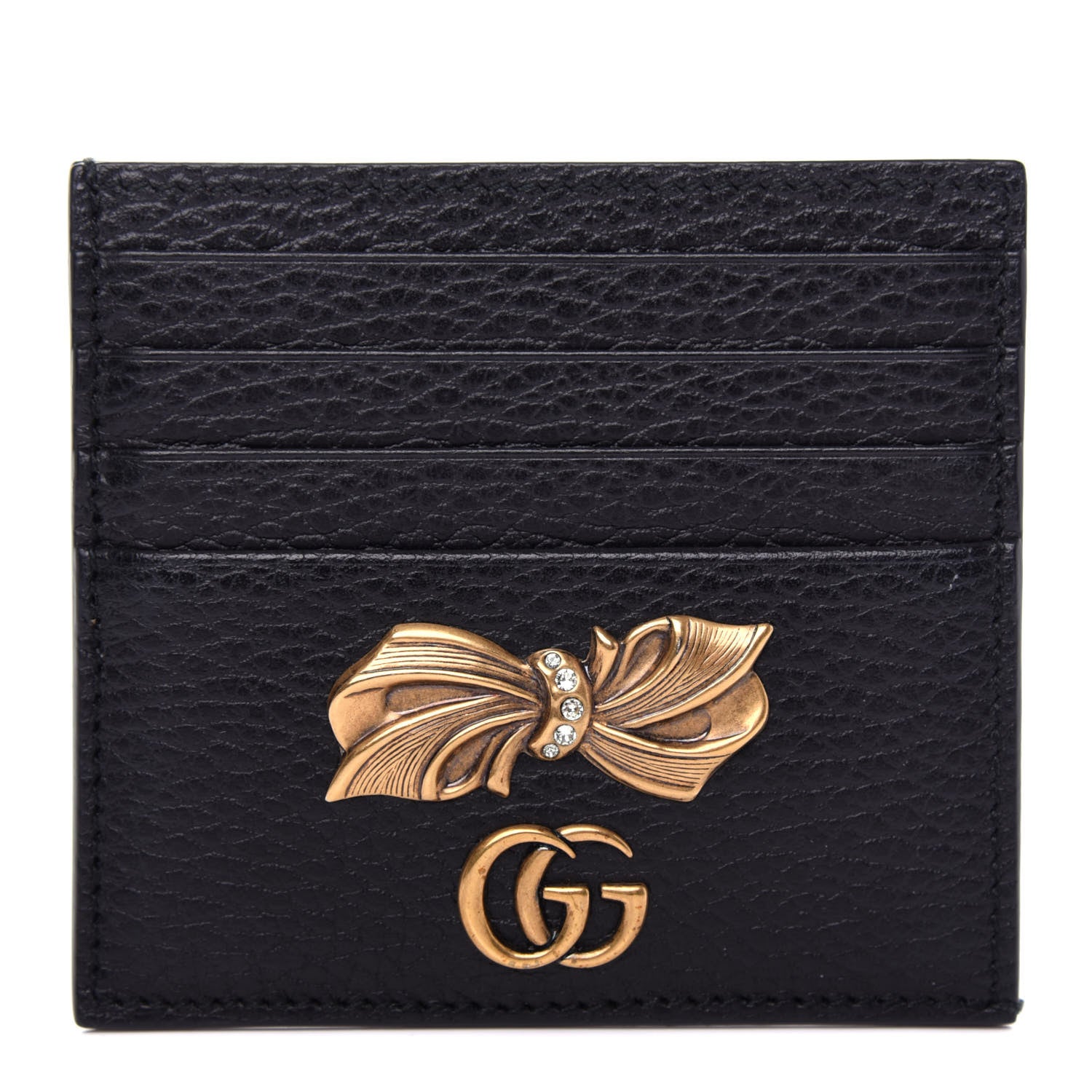 Gucci Calfskin GG Marmont Bow Card Holder Black 1 of 7