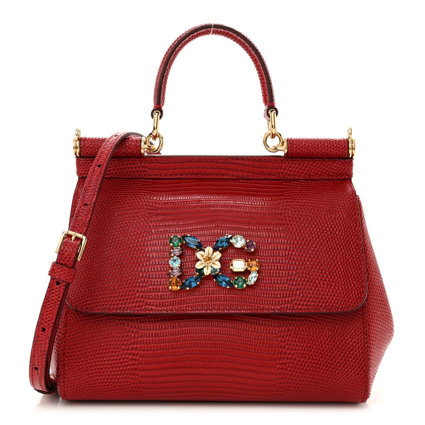 Stampa Iguana Crystal Small Miss Sicily Satchel Red