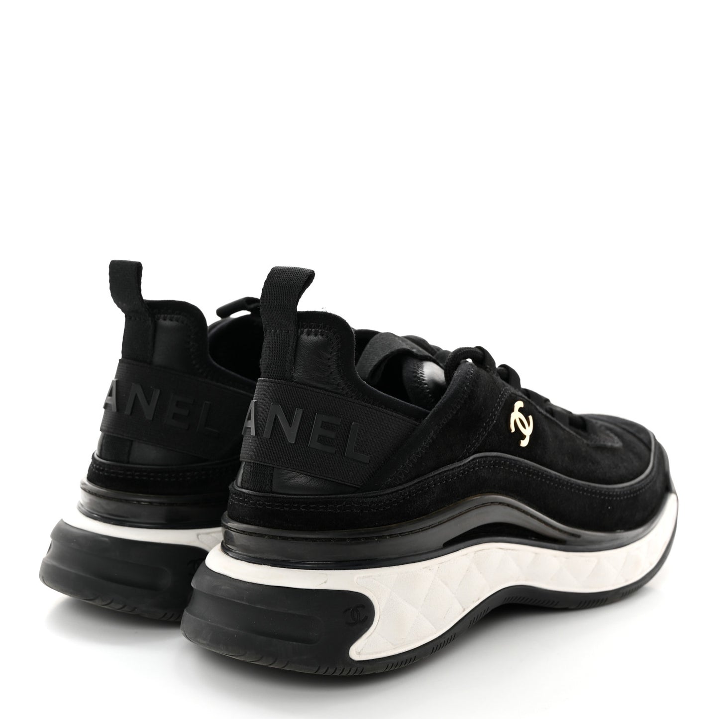 Suede Calfskin Nylon Grosgrain CC Sneakers 37.5 Black