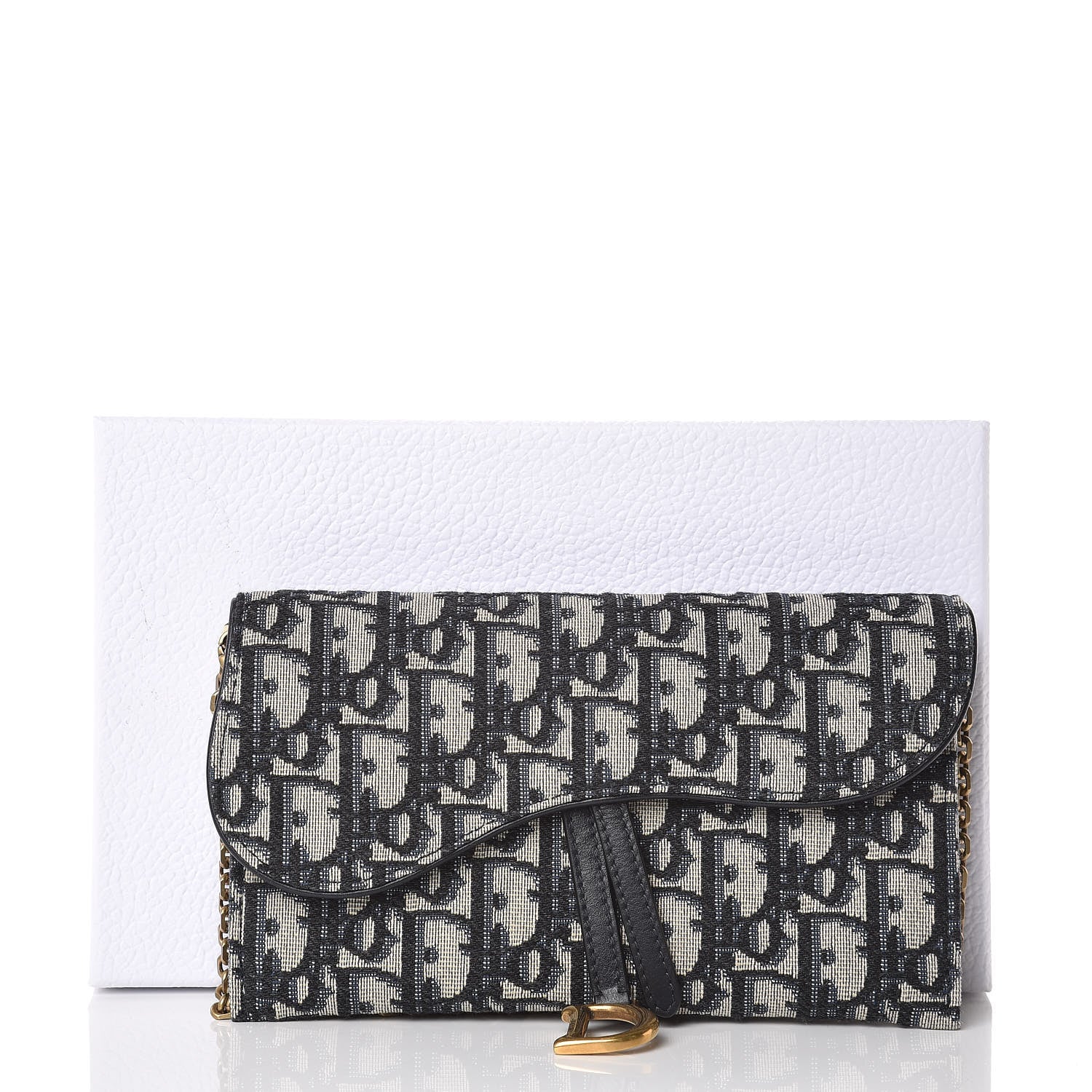 Christian Dior Oblique Saddle Chain Wallet Blue 9 of 9