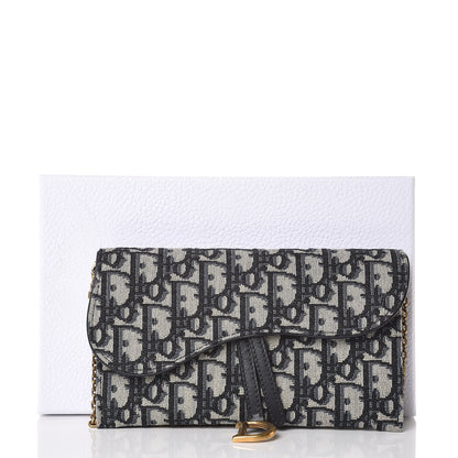 Christian Dior Oblique Saddle Chain Wallet Blue 9 of 9