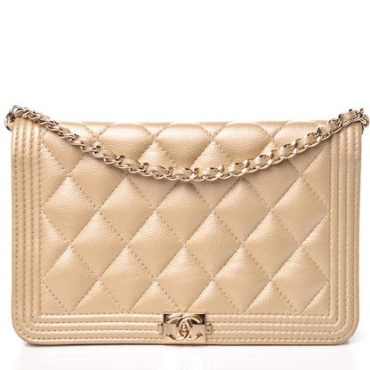 Chanel Metallic Caviar Quilted Boy Wallet On Chain WOC Light Gold 1 of 9