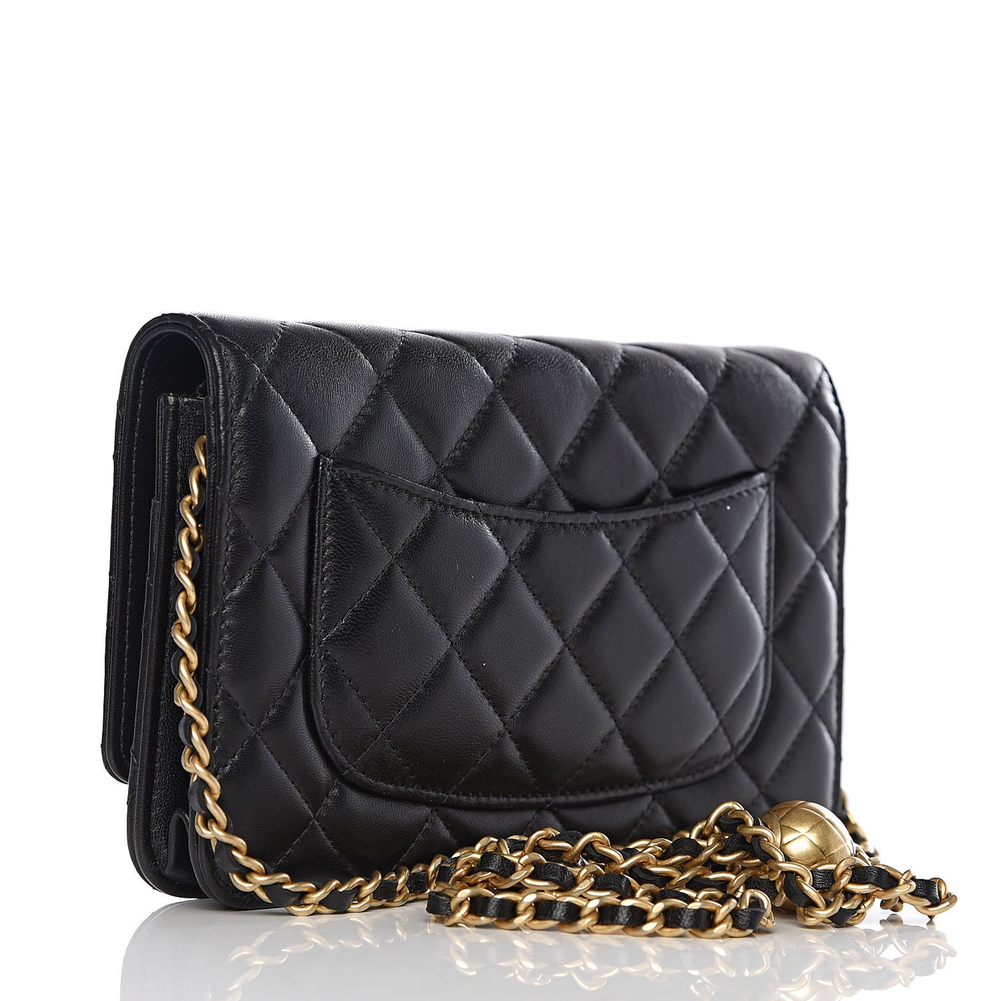 Lambskin Quilted CC Pearl Crush Wallet on Chain WOC Black