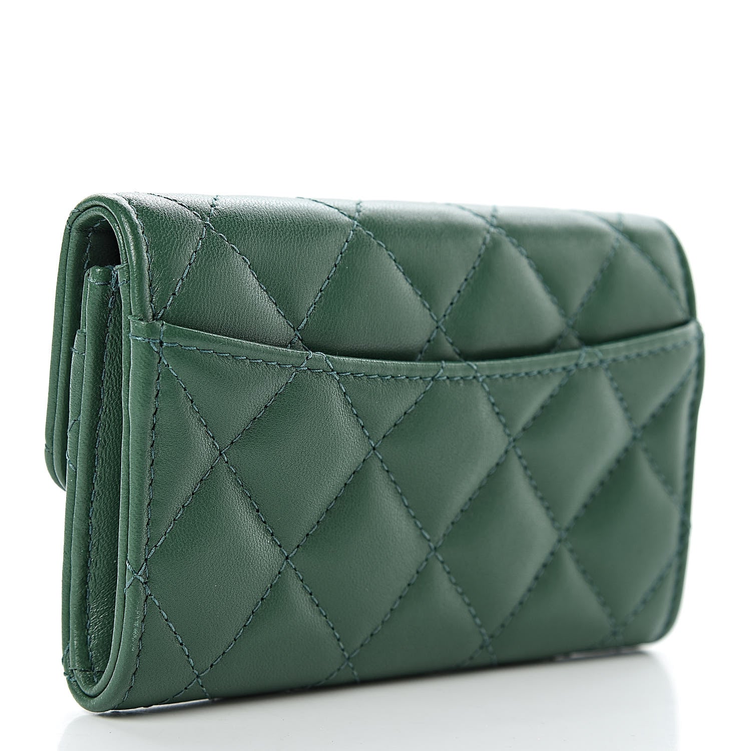 Chanel Lambskin Quilted Flap Card Holder Wallet Green 3 of 8