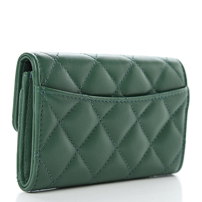 Chanel Lambskin Quilted Flap Card Holder Wallet Green 3 of 8