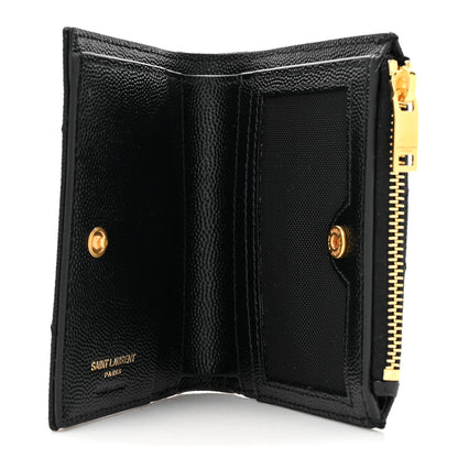 Saint Laurent Grain De Poudre Matelasse Chevron Monogram Compact Wallet Black 5 of 9