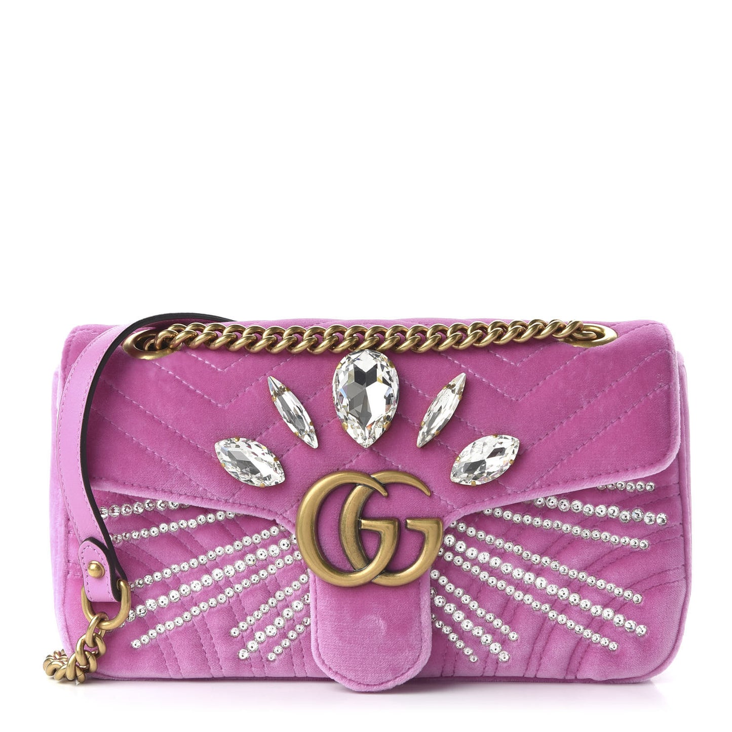 Velvet Matelasse Marquise Crystals Embroidered Small GG Marmont Shoulder Bag Malva