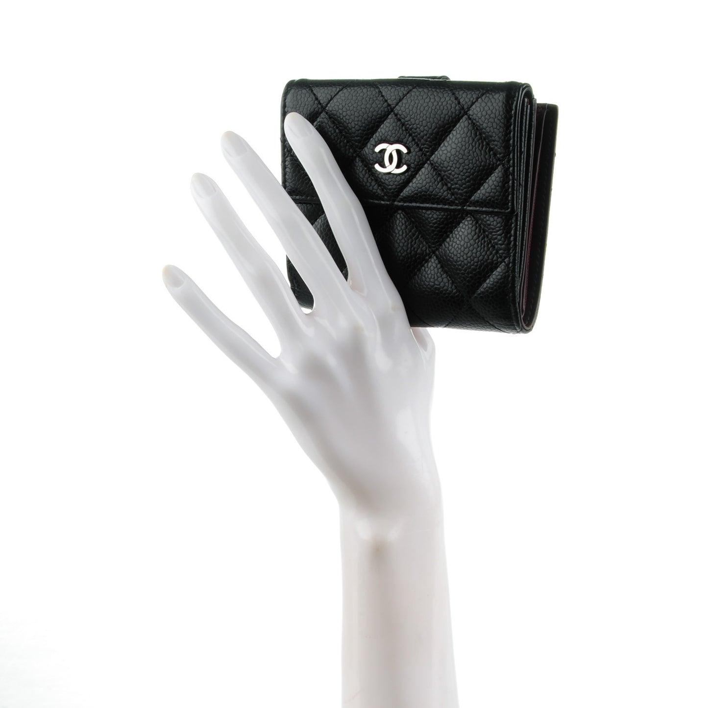 Caviar Quilted Compact French Flap Wallet Black