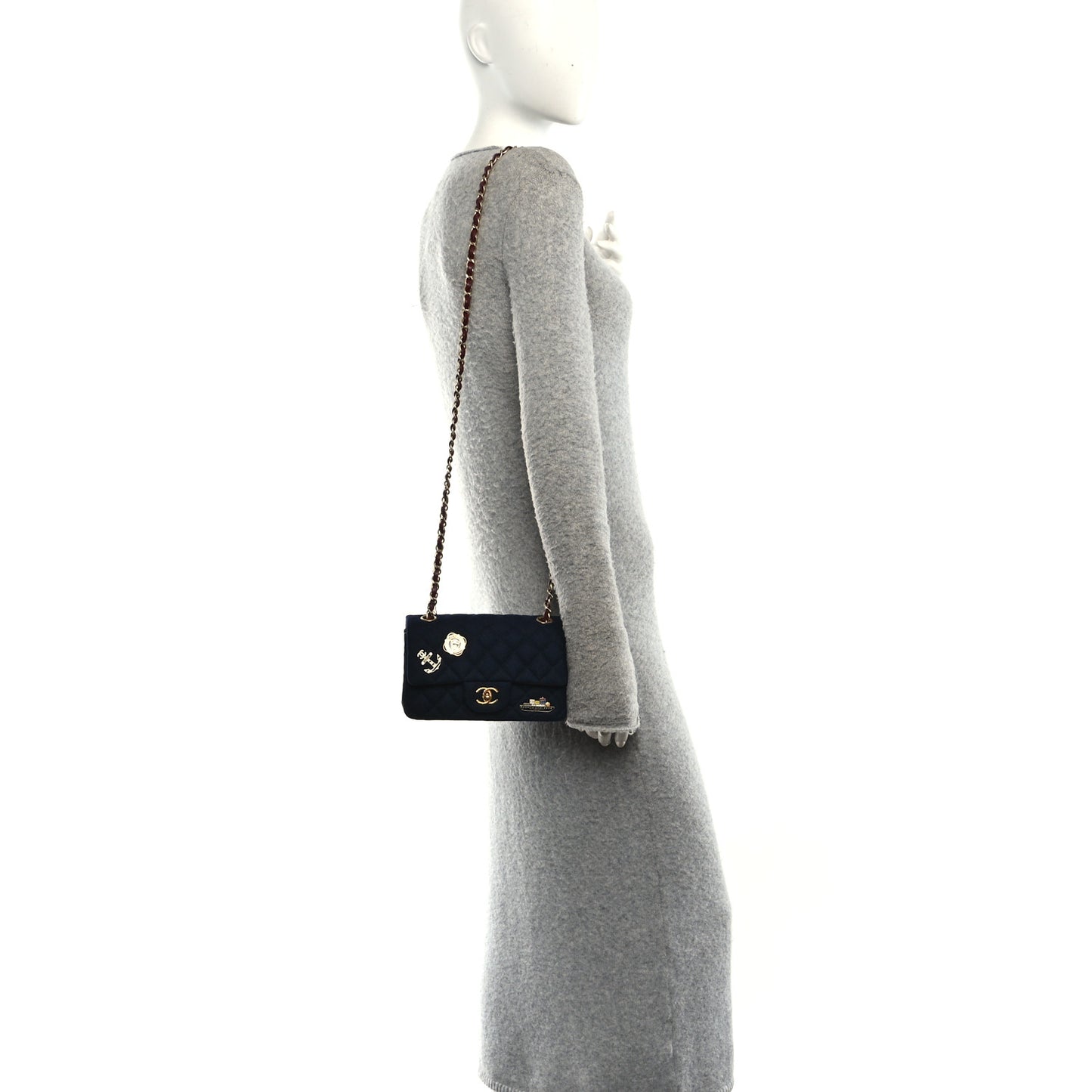 Felt Quilted Paris-Hamburg Charms Mini Rectangular Flap Black Dark Navy