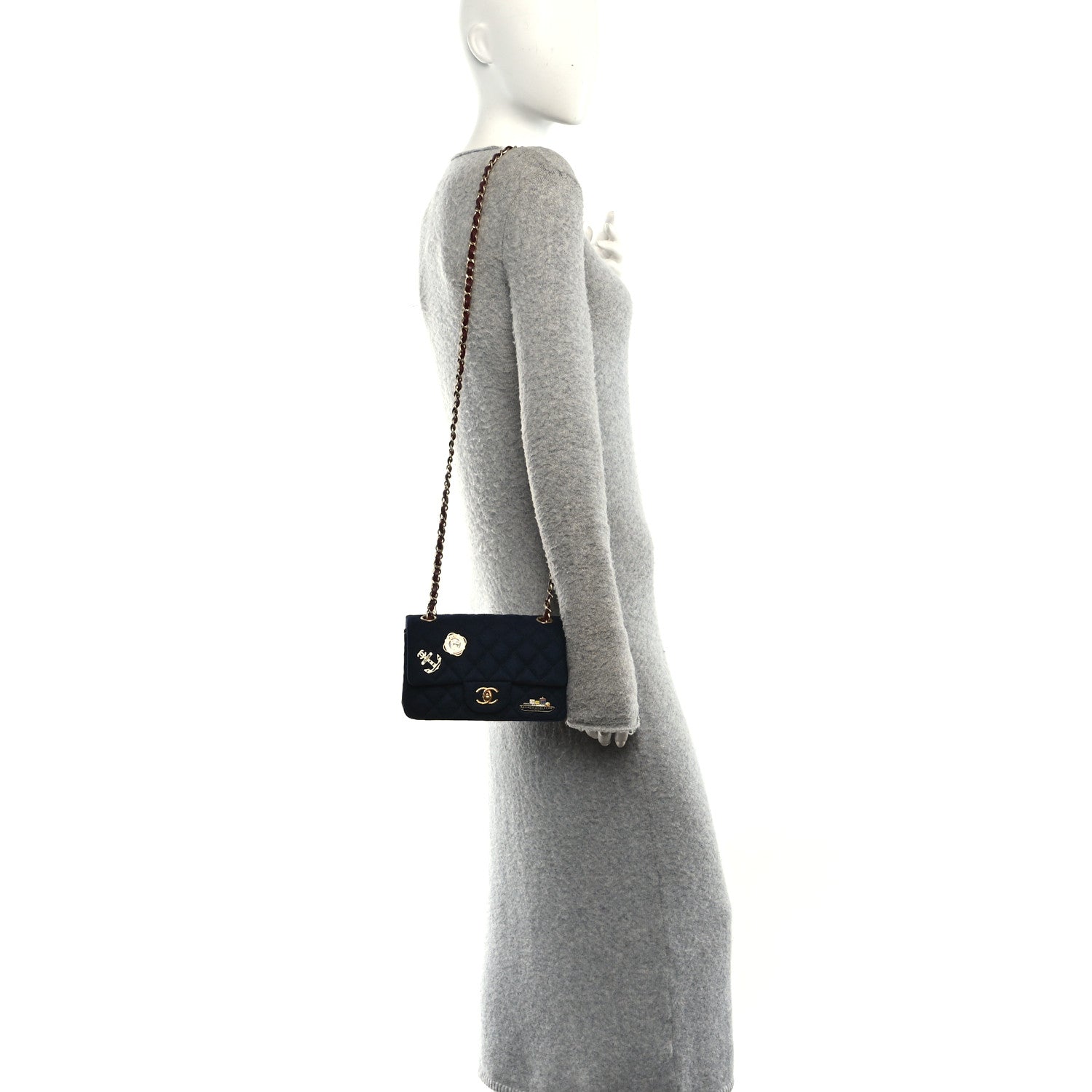 Chanel Felt Quilted Paris-Hamburg Charms Mini Rectangular Flap Black Dark Navy 2 of 10