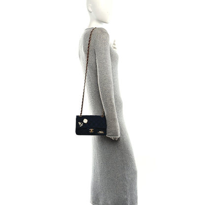 Chanel Felt Quilted Paris-Hamburg Charms Mini Rectangular Flap Black Dark Navy 2 of 10
