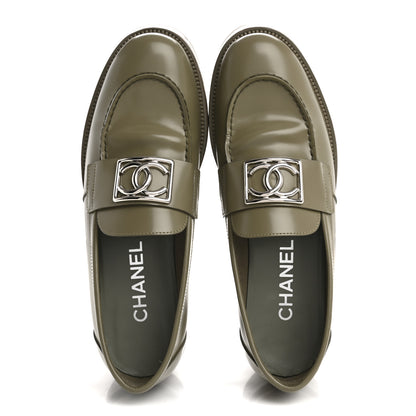 Chanel Calfskin Metal CC Loafers 38.5 Khaki 2 of 10