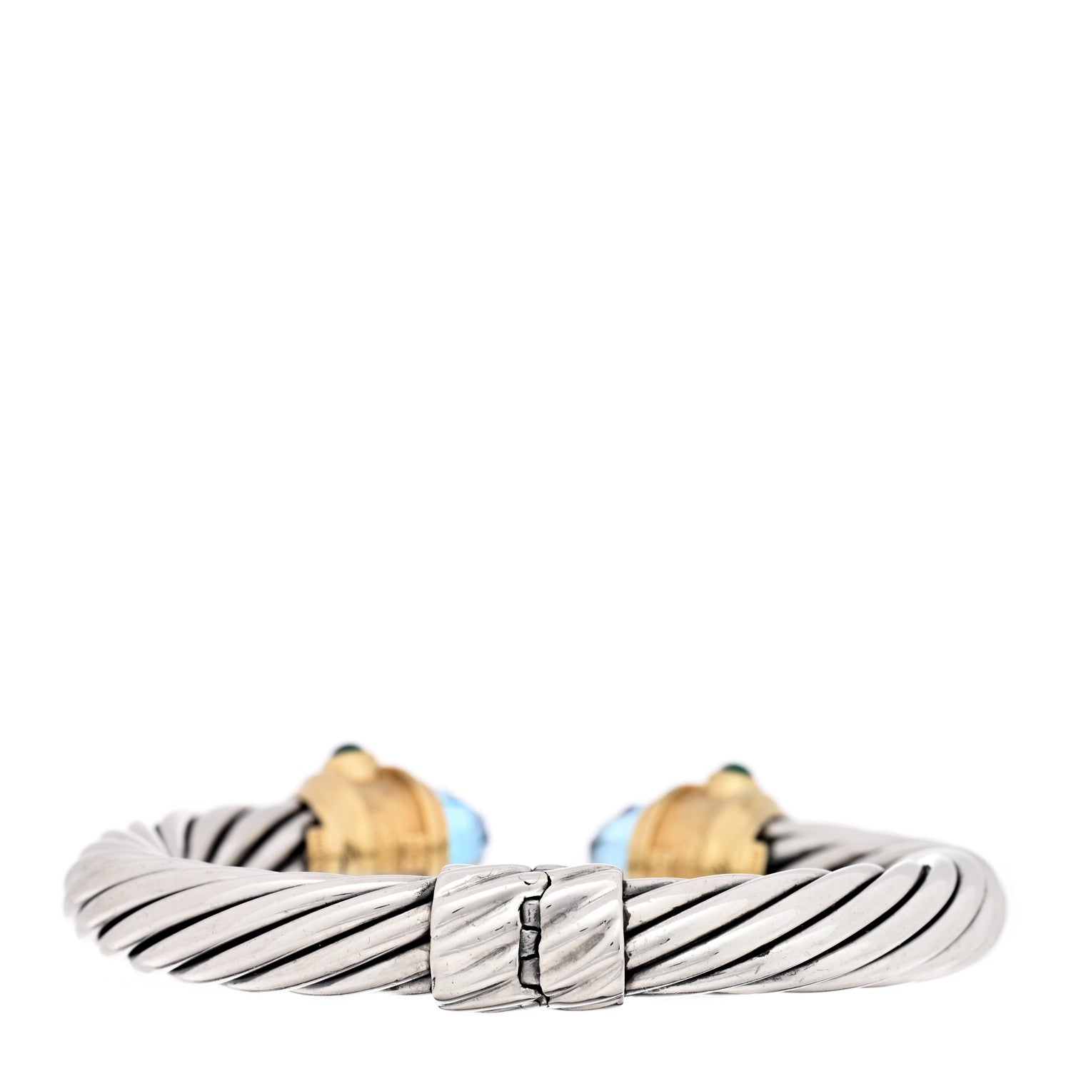 David Yurman Sterling Silver 14K Yellow Gold Blue Topaz Amethyst Green Tourmaline 10mm Cable Renaissance Bracelet 2 of 3