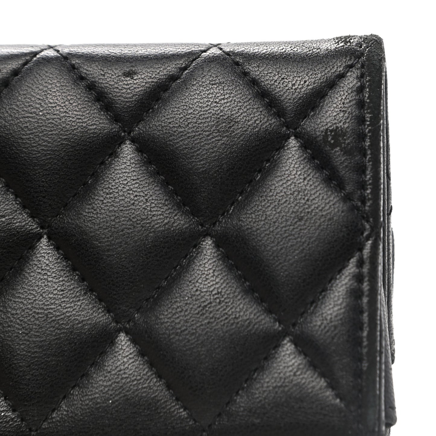 Lambskin Quilted Flap Card Holder Wallet Black