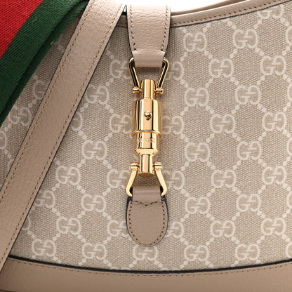 Gucci GG Supreme Monogram Textured Dollar Calfskin Web Small Jackie 1961 Hobo Beige Mystic White Oatmeal 8 of 10