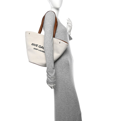 Saint Laurent Linen Calfskin Rive Gauche Tote Greggio Brick 2 of 10