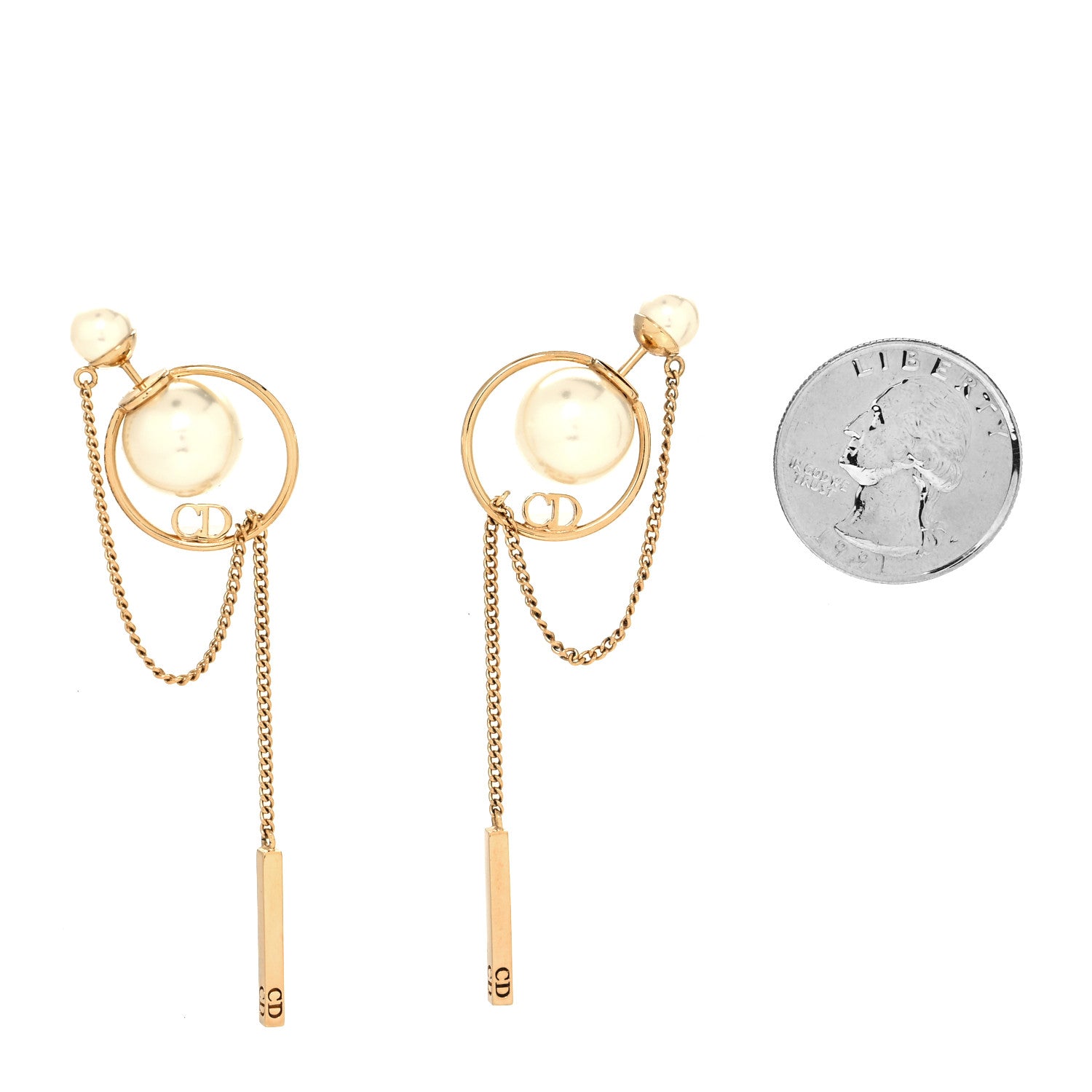 Christian Dior Pearl Tribales Dangle Chain Earrings Gold 2 of 4