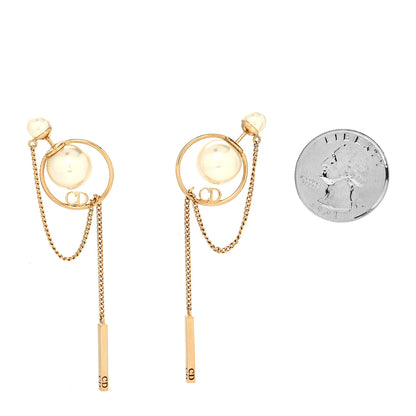Christian Dior Pearl Tribales Dangle Chain Earrings Gold 2 of 4