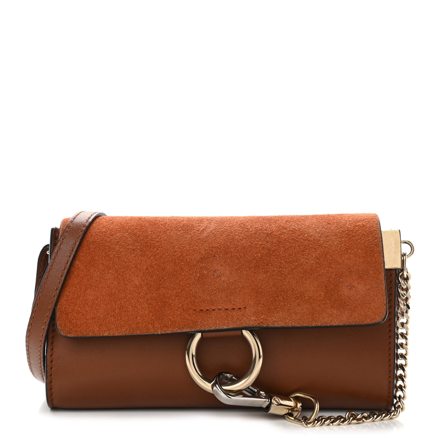 Suede Calfskin Faye Wallet On Strap Tan